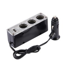 Adaptador Para Encendedor Auto 12v 3 Salidas 12v + Cargador Usb 12v-24v WF0096